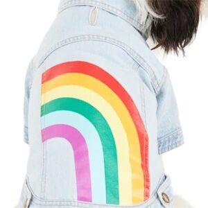 YOULY Pride Collection Denim Rainbow Striped Pet Jacket NWT Clothing Apparel